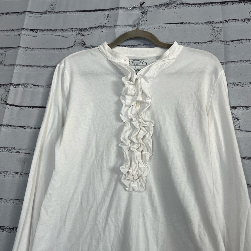 Vintage Lauren Jeans Co Ralph Lauren White Cotton Ruffle Half-Button Blouse L - Picture 6 of 14